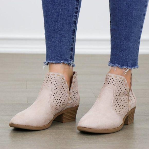 Dusty Rose Perforated Cut Suede Ankle Booties - Picture 7 of 7